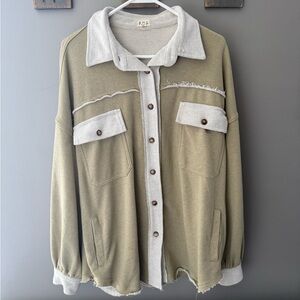 Olive Green Button-Up Jacket with Pockets